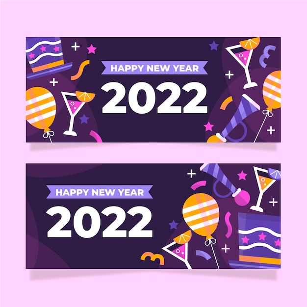 Set di banner orizzontali piatto felice anno nuovo 2022