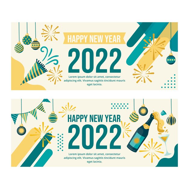 Flat happy new year 2022 horizontal banners set