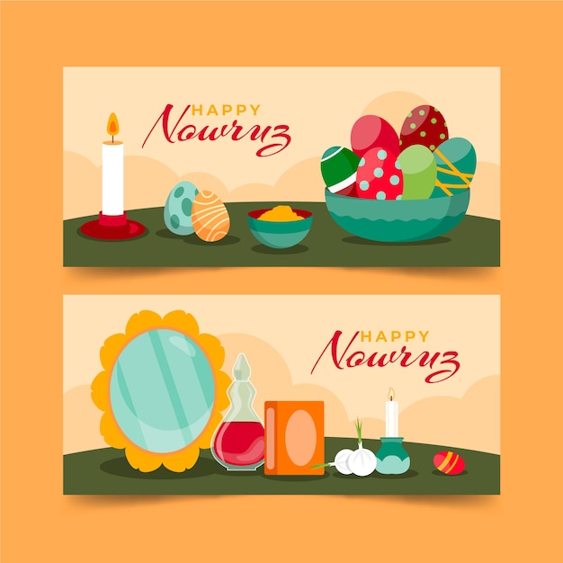 Free vector flat happy nowruz horizontal banners set