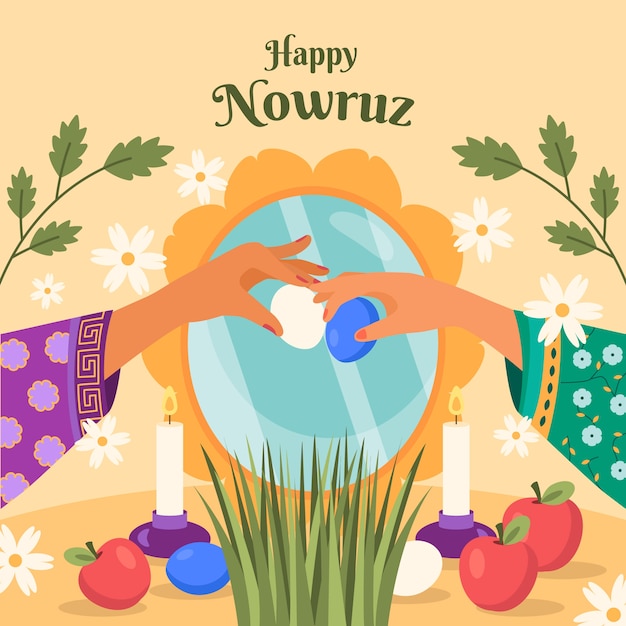 무료 벡터 평면 행복 nowruz 그림