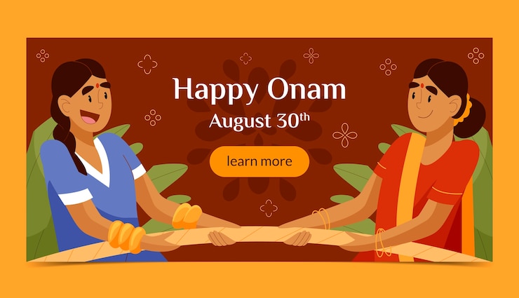 मुफ़्त वेक्टर flat happy onam horizontal banner template
