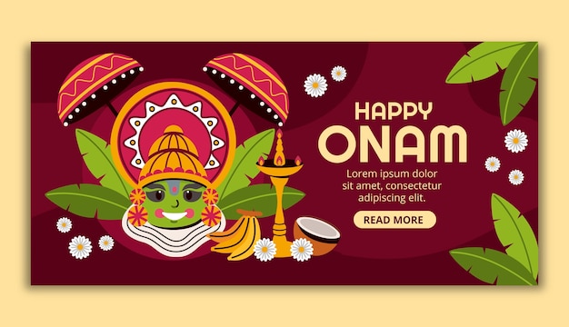 Flat happy onam horizontal banner template