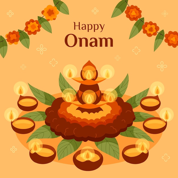 Flat happy onam illustration