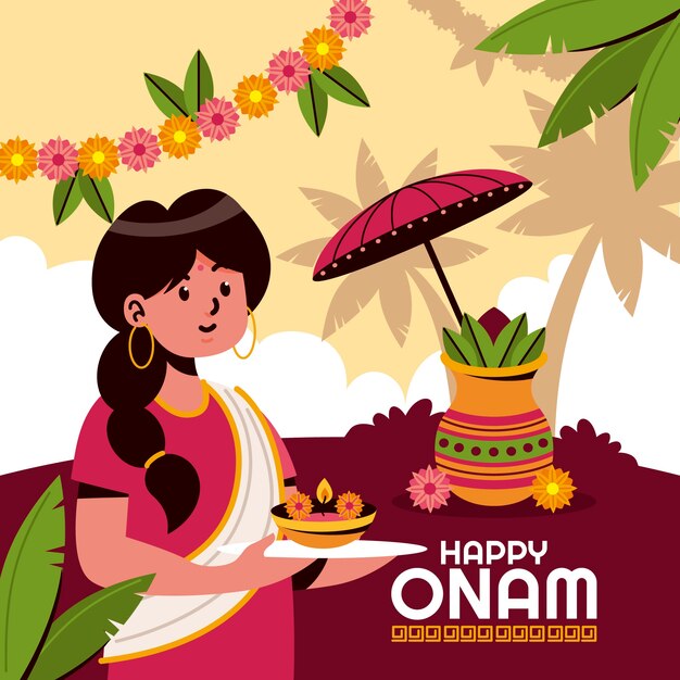 Flat happy onam illustration