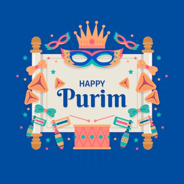 Free vector flat happy purim day concept