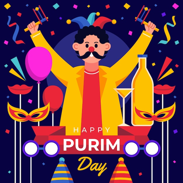 Flat happy purim illustration