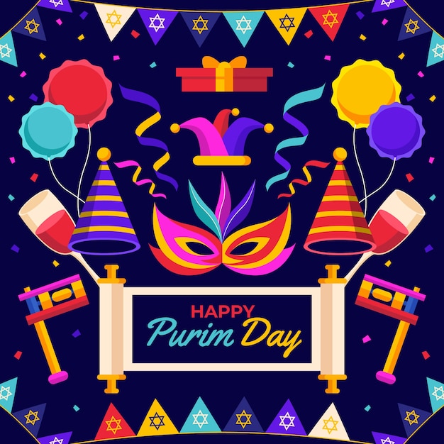 Free vector flat happy purim illustration