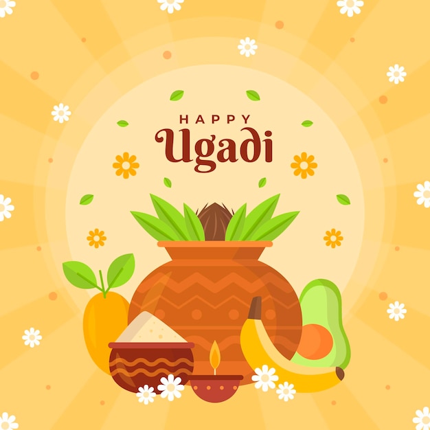 Free vector flat happy ugadi illustration