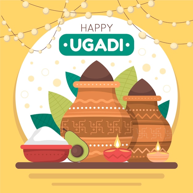 Free vector flat happy ugadi illustration