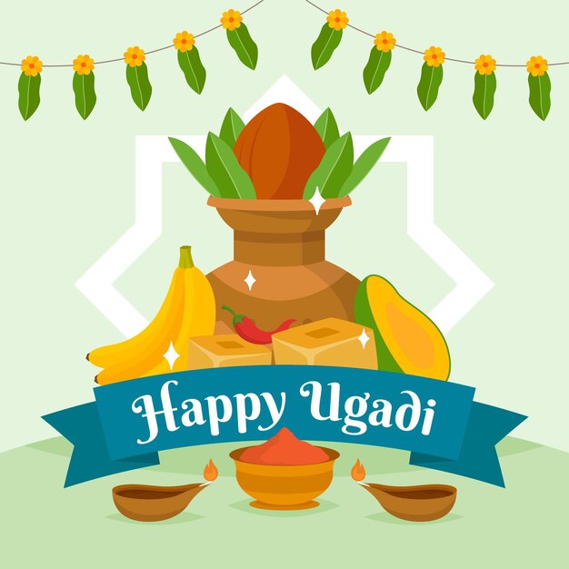 Flat happy ugadi illustration