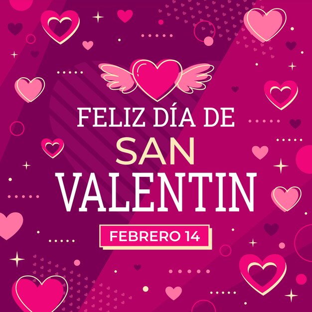 Flat happy valentine's day illustration in spanish