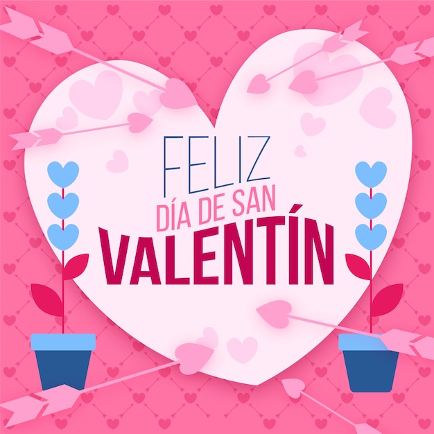 Flat happy valentine's day illustration in spanish