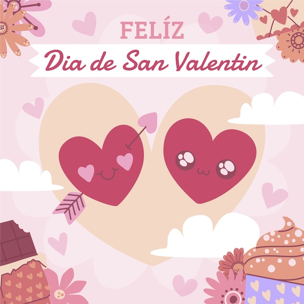 Flat happy valentine's day illustration in spanish