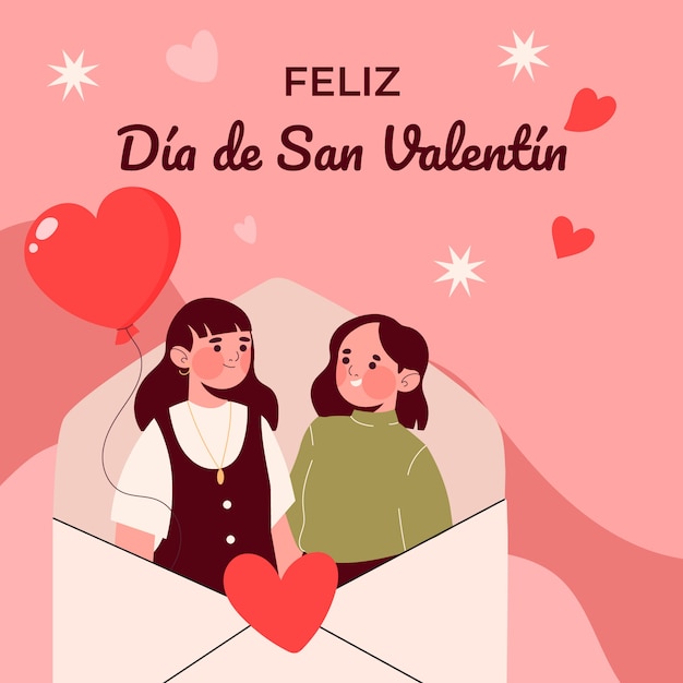 Flat happy valentine's day in spanish illustration and greeting card