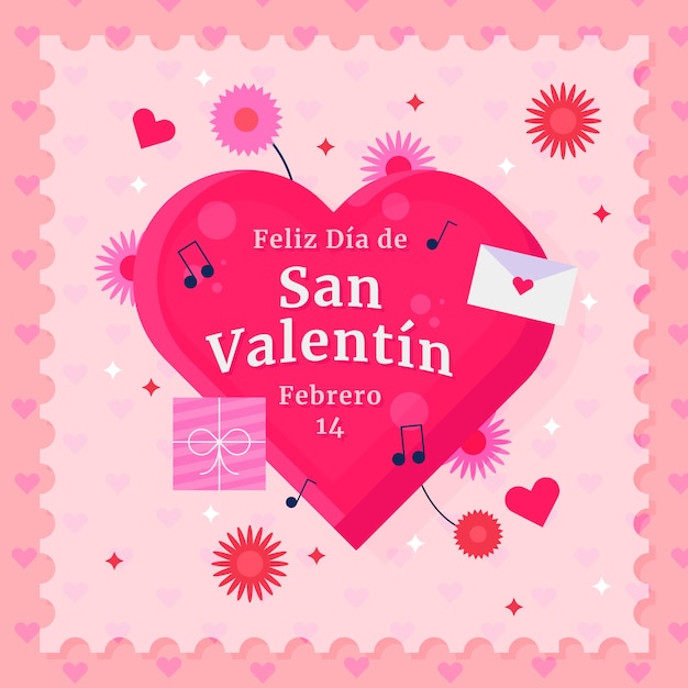 Flat happy valentine's day in spanish illustration and greeting card