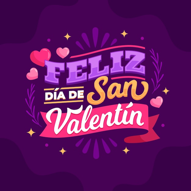 Flat happy valentines day lettering in spanish