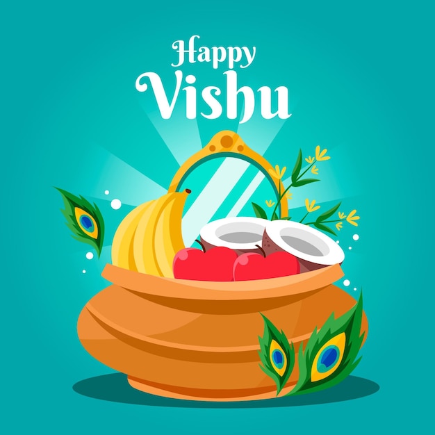 Vettore gratuito piatto felice vishu illustrazione