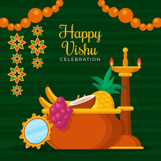 Vettore gratuito piatto felice vishu illustrazione