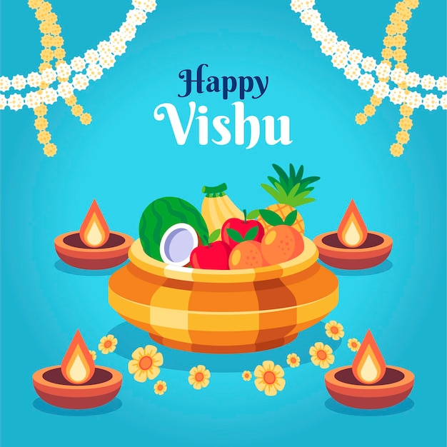 Vettore gratuito piatto felice vishu illustrazione