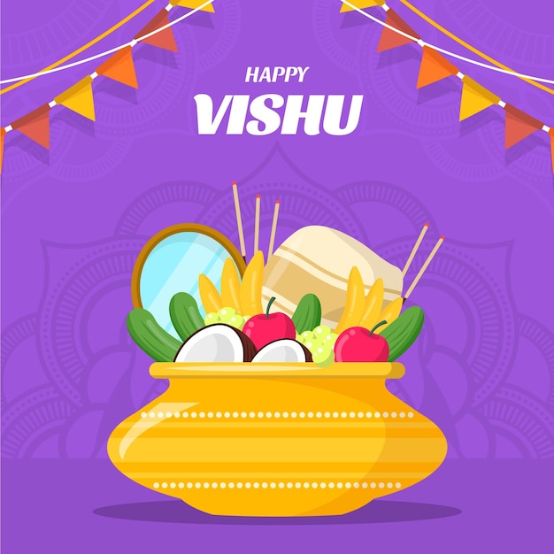 Vettore gratuito piatto felice vishu illustrazione