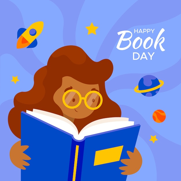 Бесплатное векторное изображение Плоский счастливый мир книжный день фон
