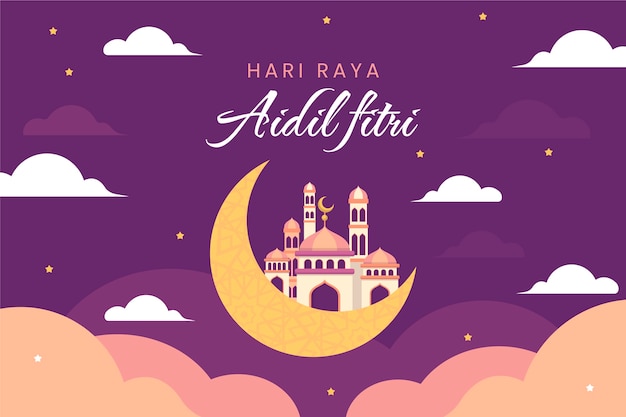 Vettore gratuito sfondo piatto hari raya aidilfitri