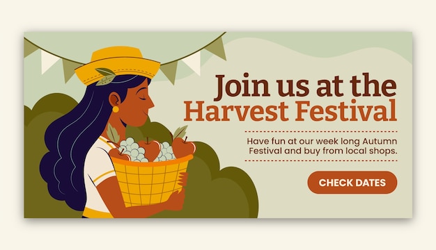 Flat harvest festival celebration horizontal banner template