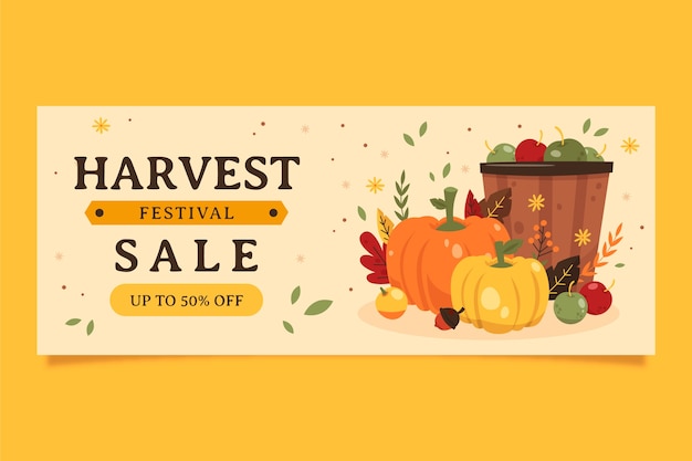 Free vector flat harvest festival celebration horizontal banner template