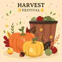Бесплатное векторное изображение Иллюстрация празднования фестиваля плоского урожая