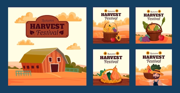 Flat harvest festival celebration instagram posts collection