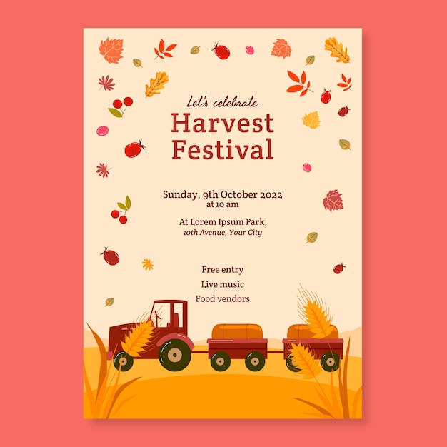 Free vector flat harvest festival celebration poster template