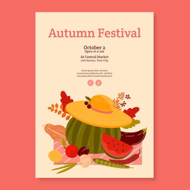 Free vector flat harvest festival celebration poster template