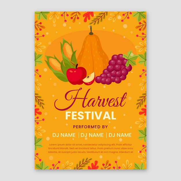 Free vector flat harvest festival celebration vertical flyer template