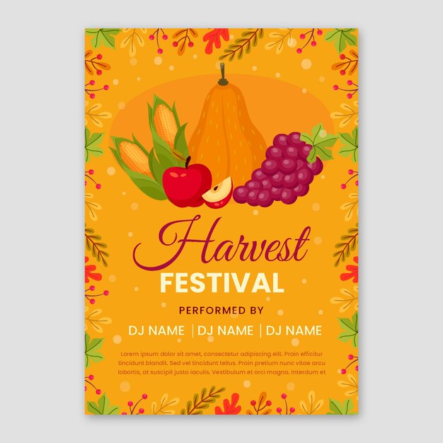 Flat harvest festival celebration vertical flyer template