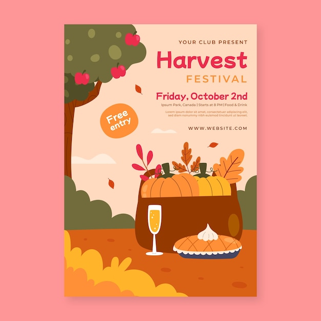 Flat harvest festival celebration vertical poster template