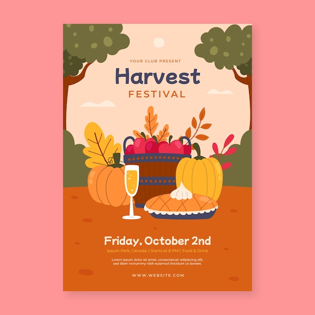 Free vector flat harvest festival celebration vertical poster template