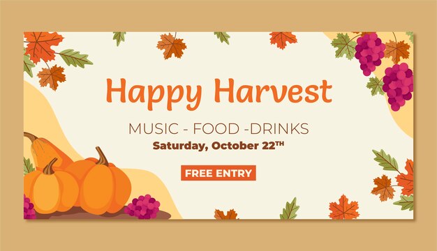 Flat harvest festival horizontal banner template