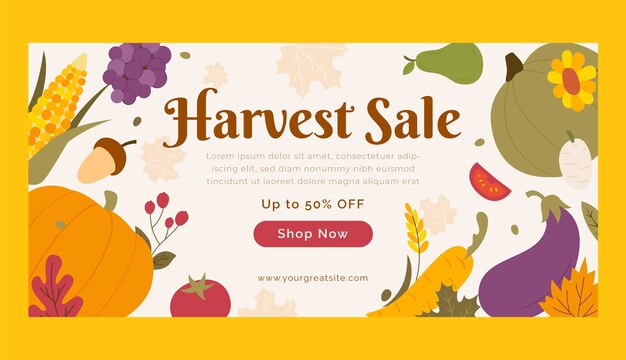 Flat harvest festival horizontal banner template