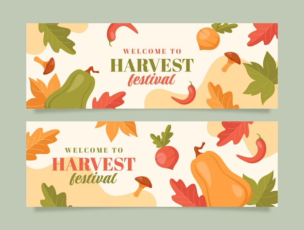 Flat harvest festival horizontal banner template