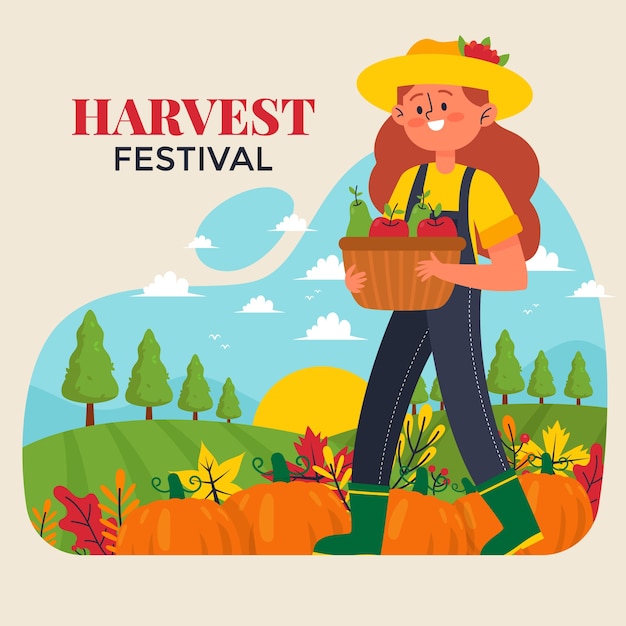 Бесплатное векторное изображение Иллюстрация фестиваля плоского урожая