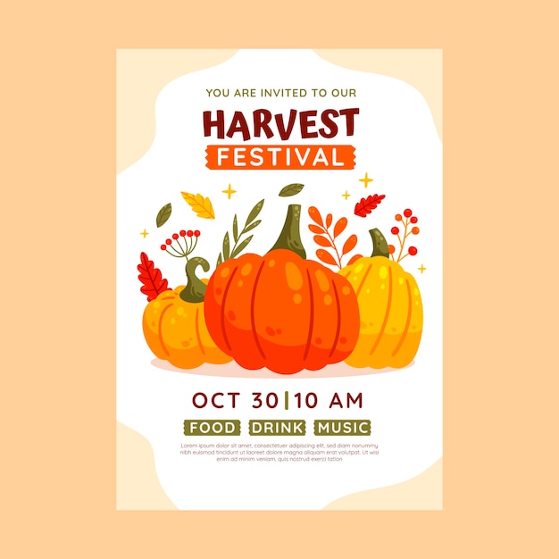 Free vector flat harvest festival invitation template