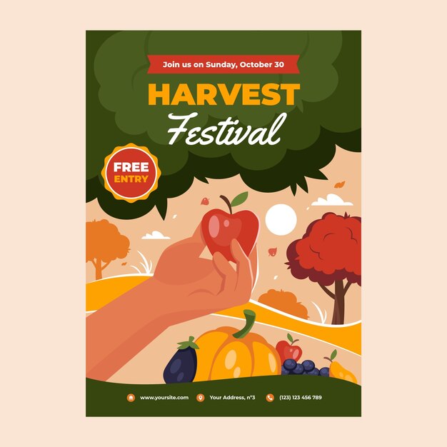 Flat harvest festival invitation template