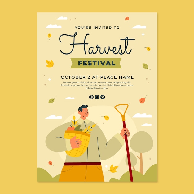 Free vector flat harvest festival invitation template