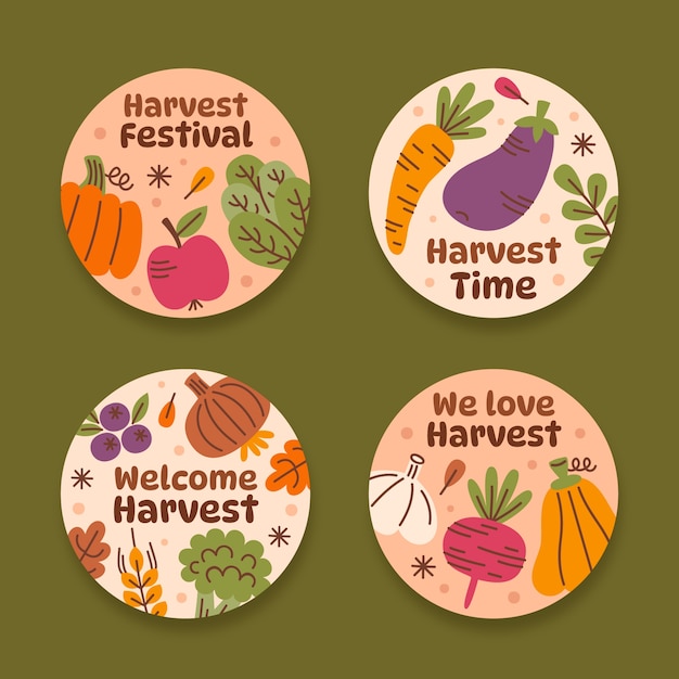 Flat harvest festival labels collection