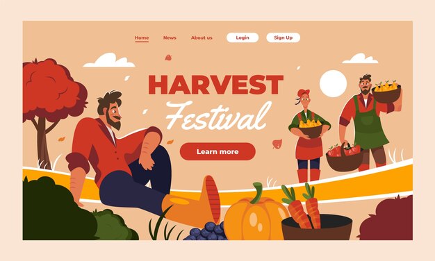 Flat harvest festival landing page template