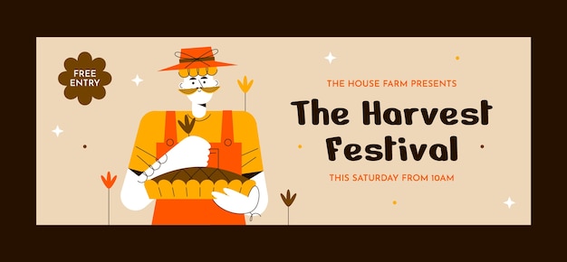 Flat harvest festival social media cover template
