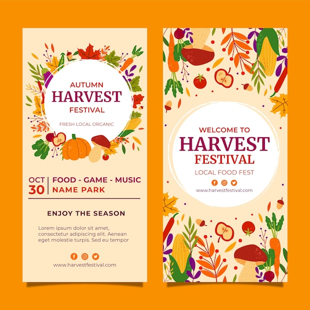 Flat harvest festival vertical banners set