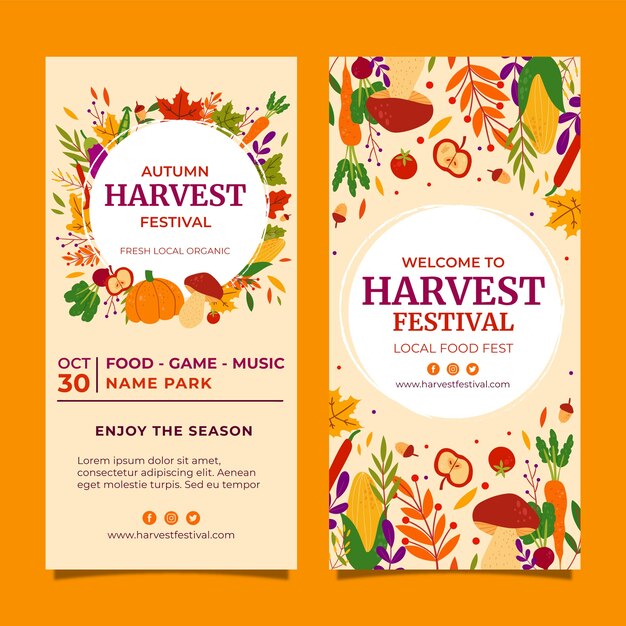 Flat harvest festival vertical banners set