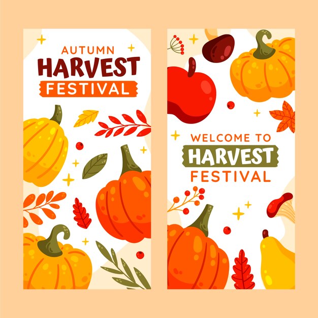 Flat harvest festival vertical banners set