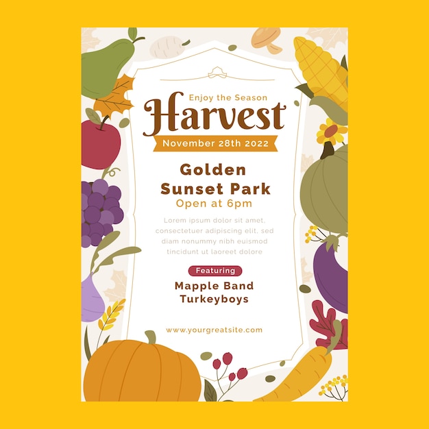 Flat harvest festival vertical poster template